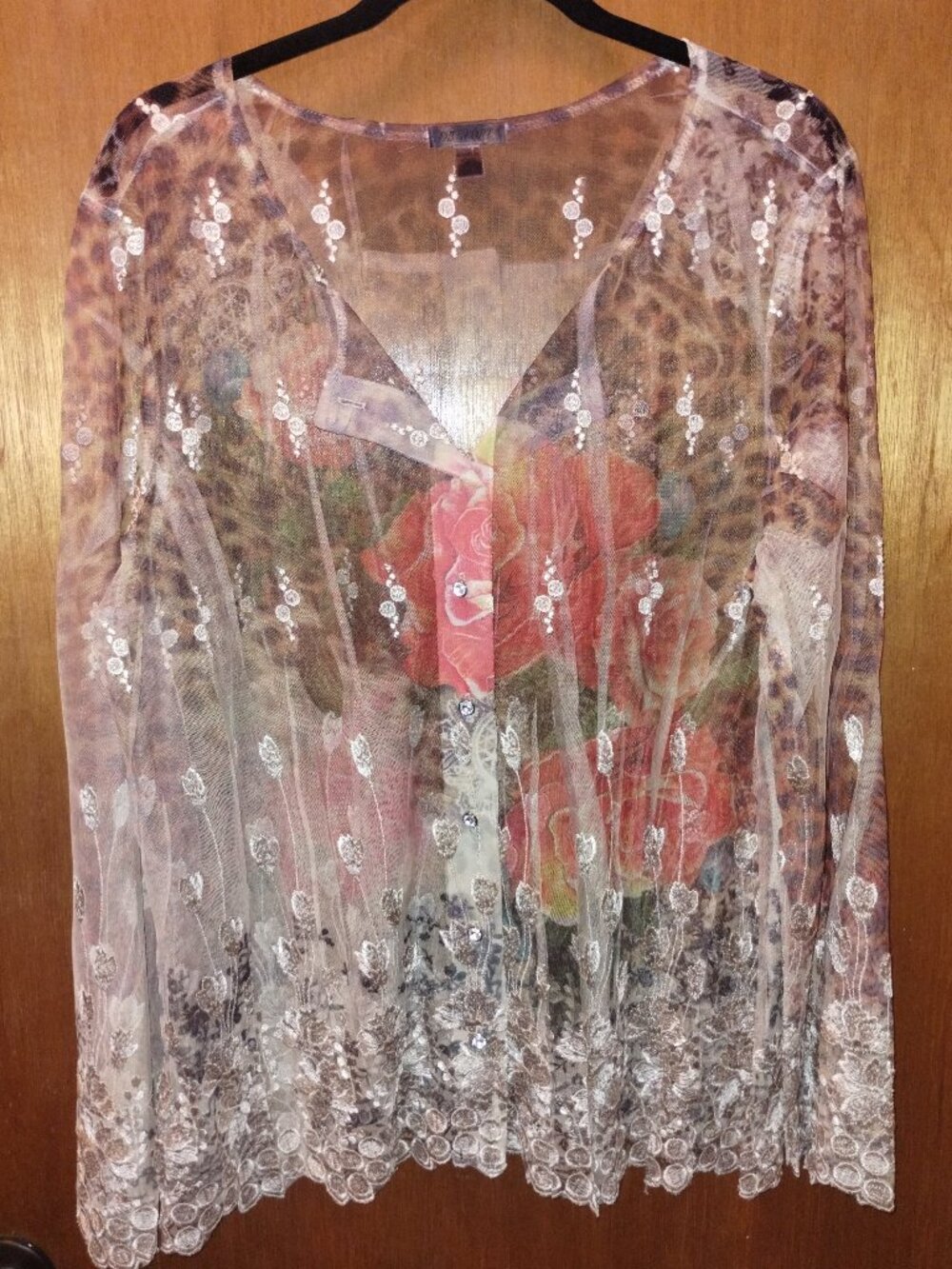 Sheer Lace Embroidered Floral Blouse